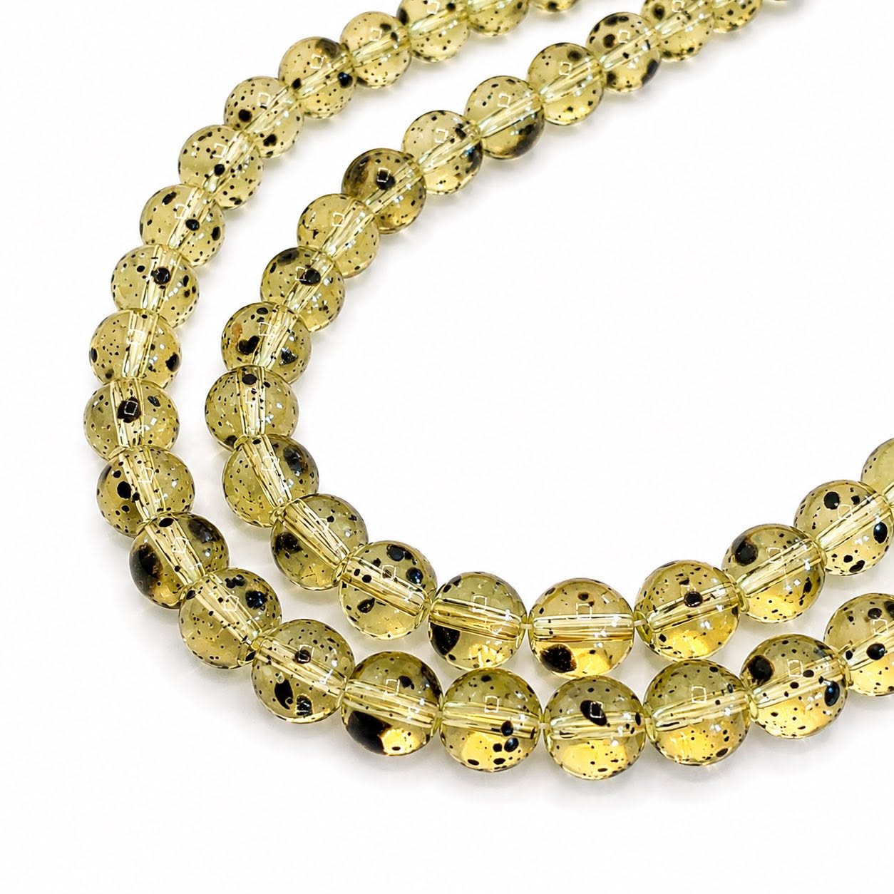 Strand of Glass Yellow Splatter Beads - Size 6mm