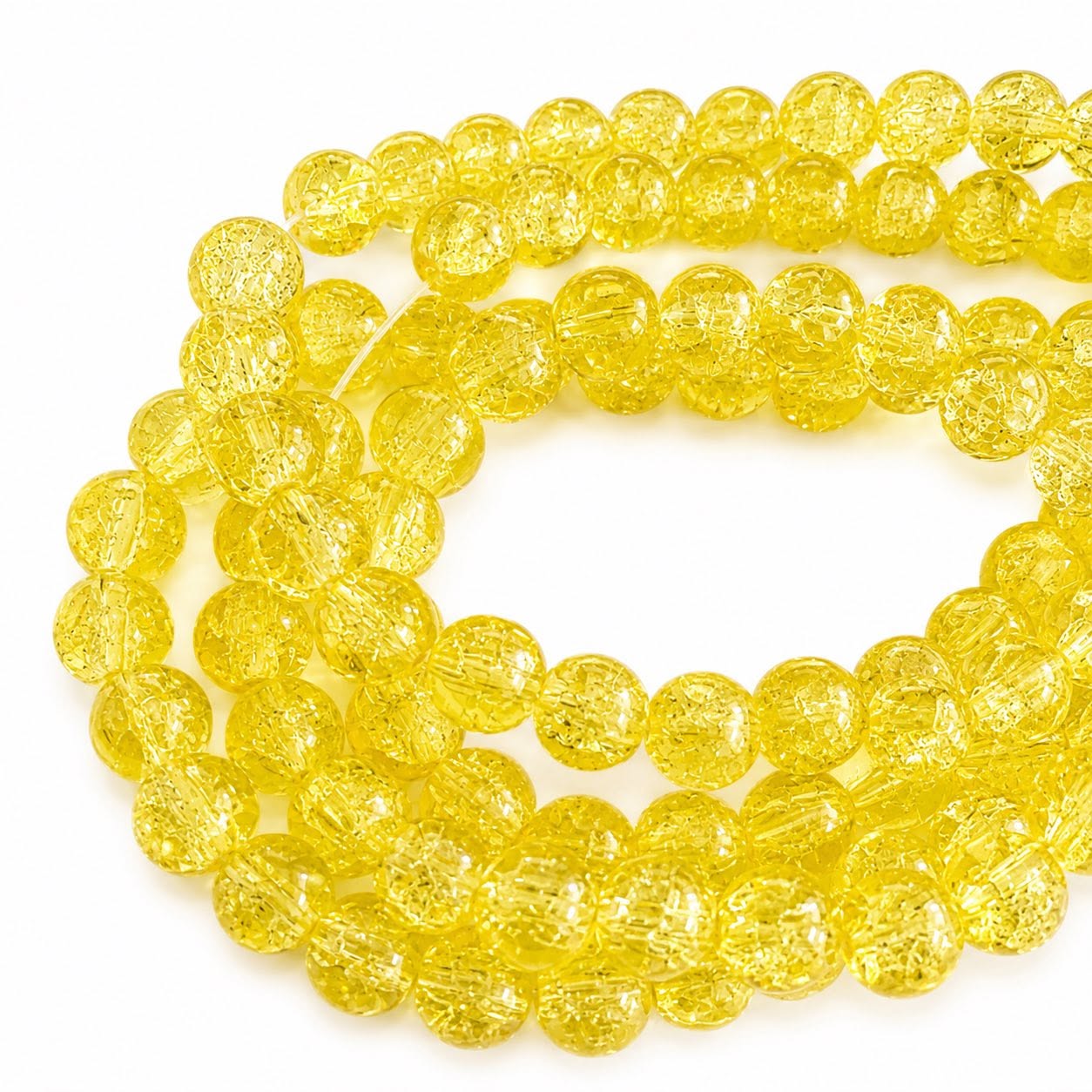 Strand of Yellow Crackle Beads - Size 8mm