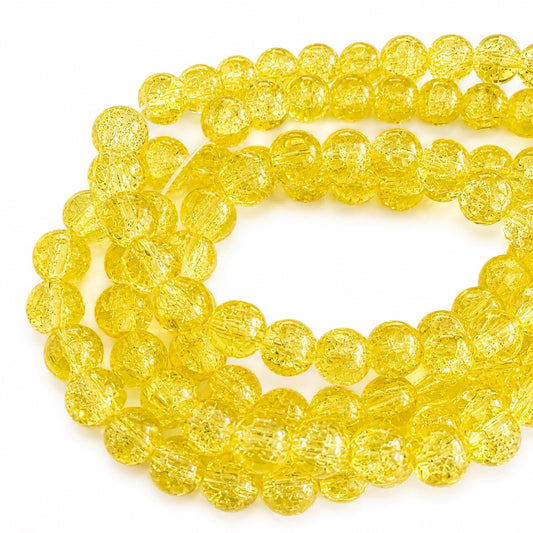 Strand of Yellow Crackle Beads - Size 8mm