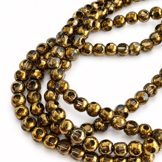 Strand of Golden Edge Tan Glass Beads - Size 4mm