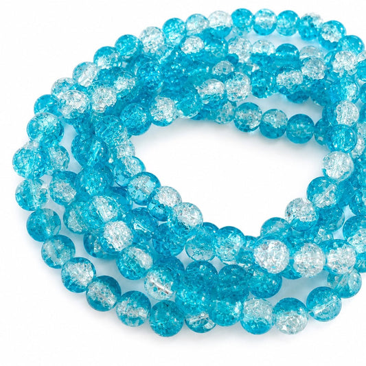 Strand of Sky Blue Two Tone Crackle Beads - Size 8mm