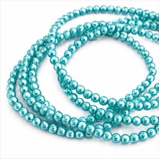 Strand of Sky Blue Glass Pearl Beads - Size 4mm