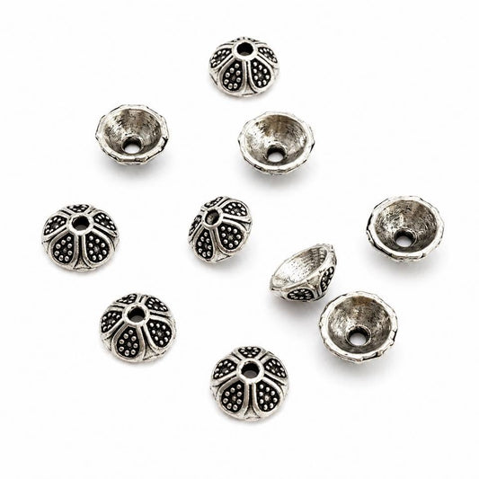 Bead Caps Antique Silver - 10 Pack