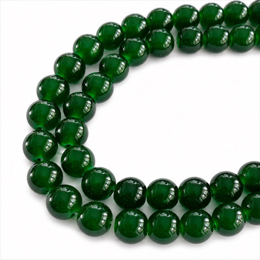 Strand of Dark Green Glass Beads - Size 8mm