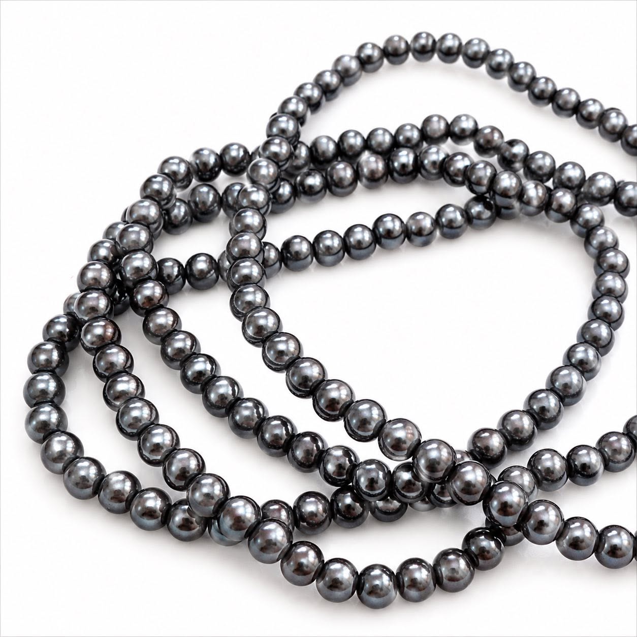 Strand of Grey Glass Pearl Beads - Size 4mm