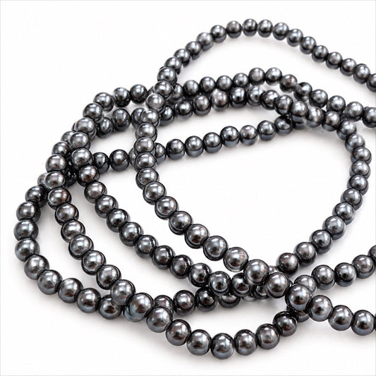 Strand of Grey Glass Pearl Beads - Size 4mm
