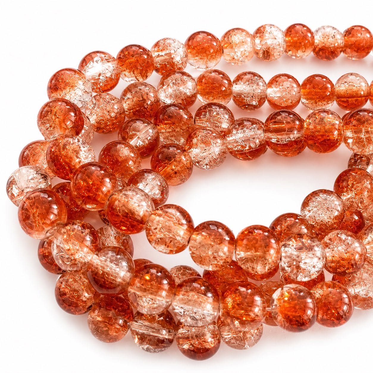 Strand of Orange Two Tone Crackle Beads - Size 8mm