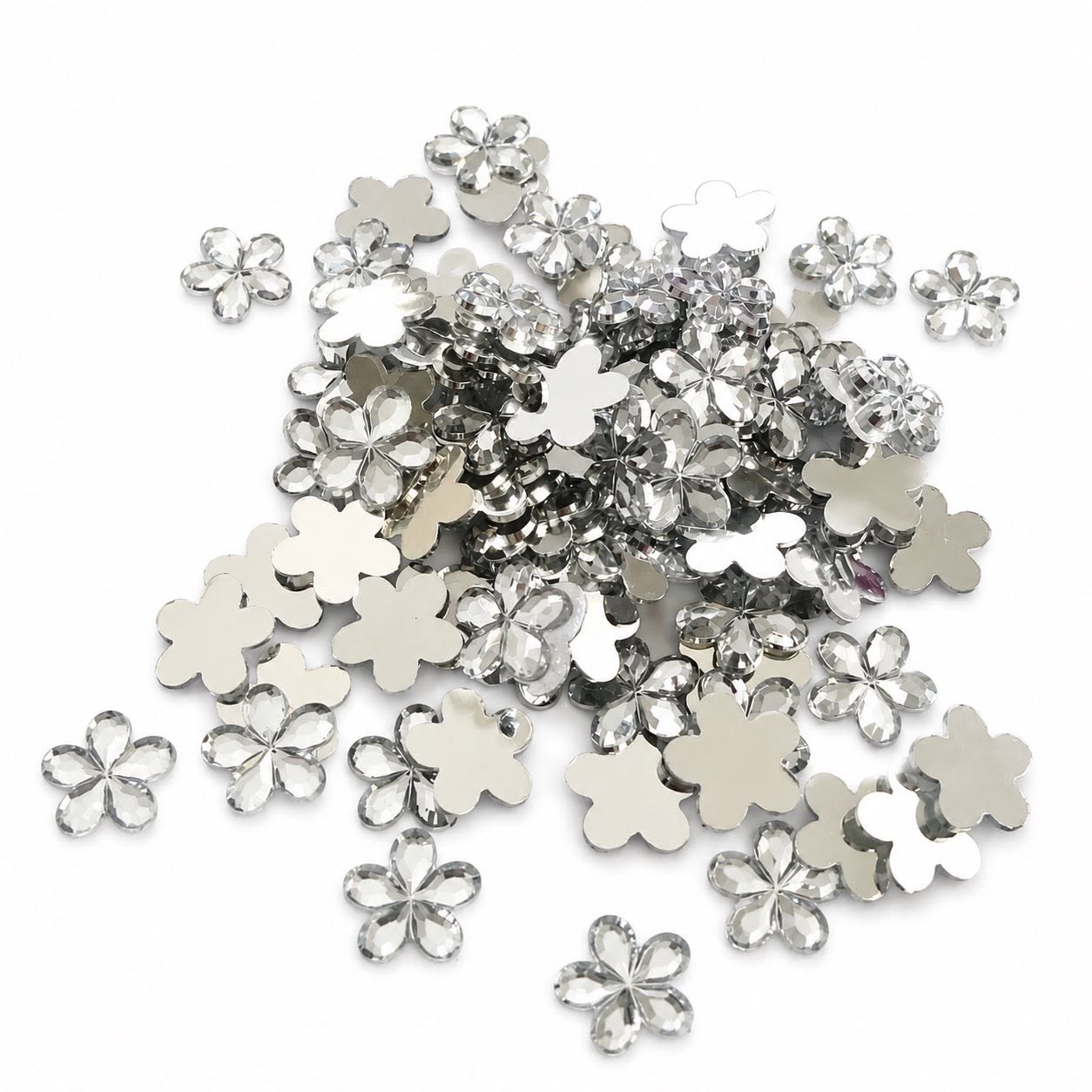 Flower Mirrored Silver Embellishments - Size 10mm