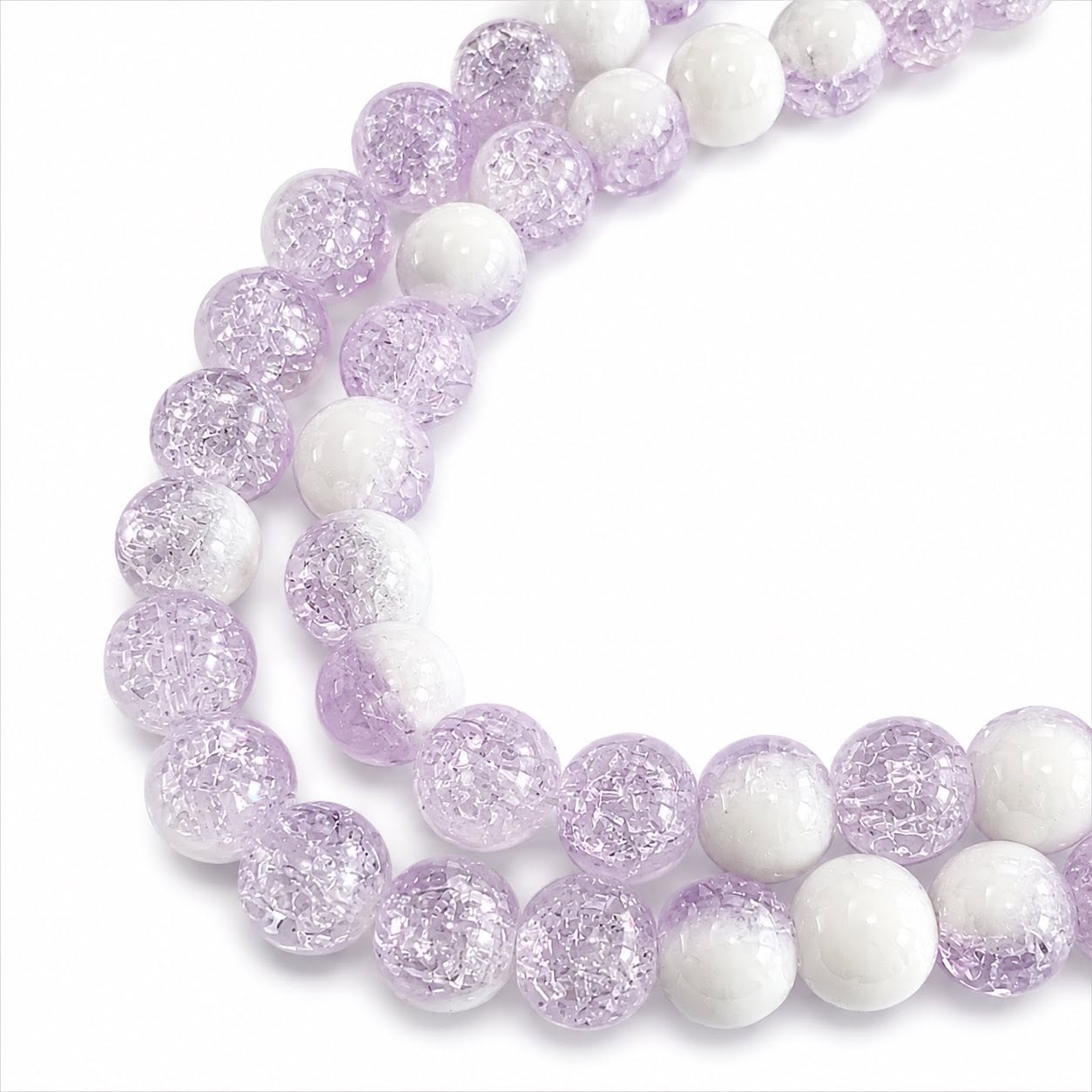 Strand of Lilac Two Tone Glass Crackle Beads - Size 8mm