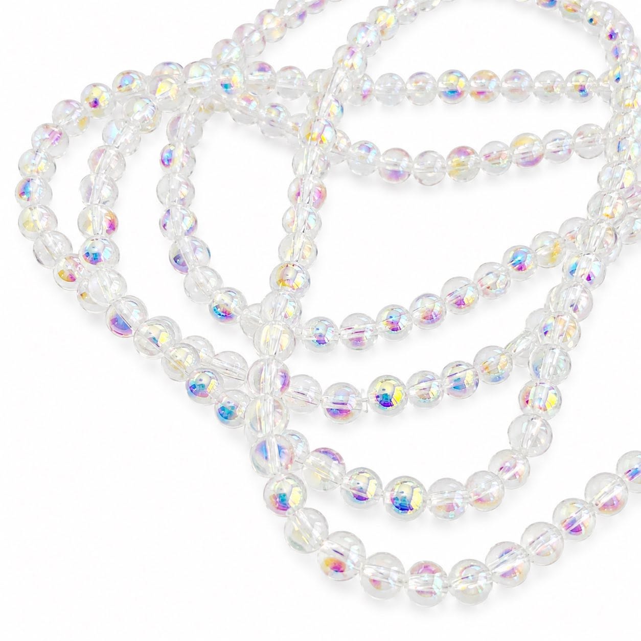 Strand of Clear AB Round Glass Beads - Size 6mm