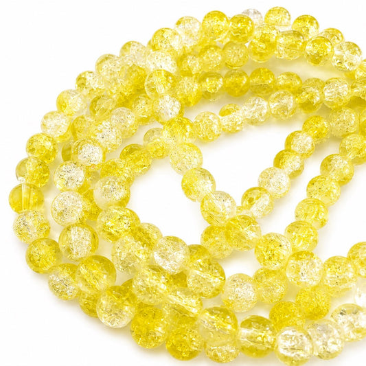 Strand of Yellow Two Tone Crackle Beads - Size 8mm