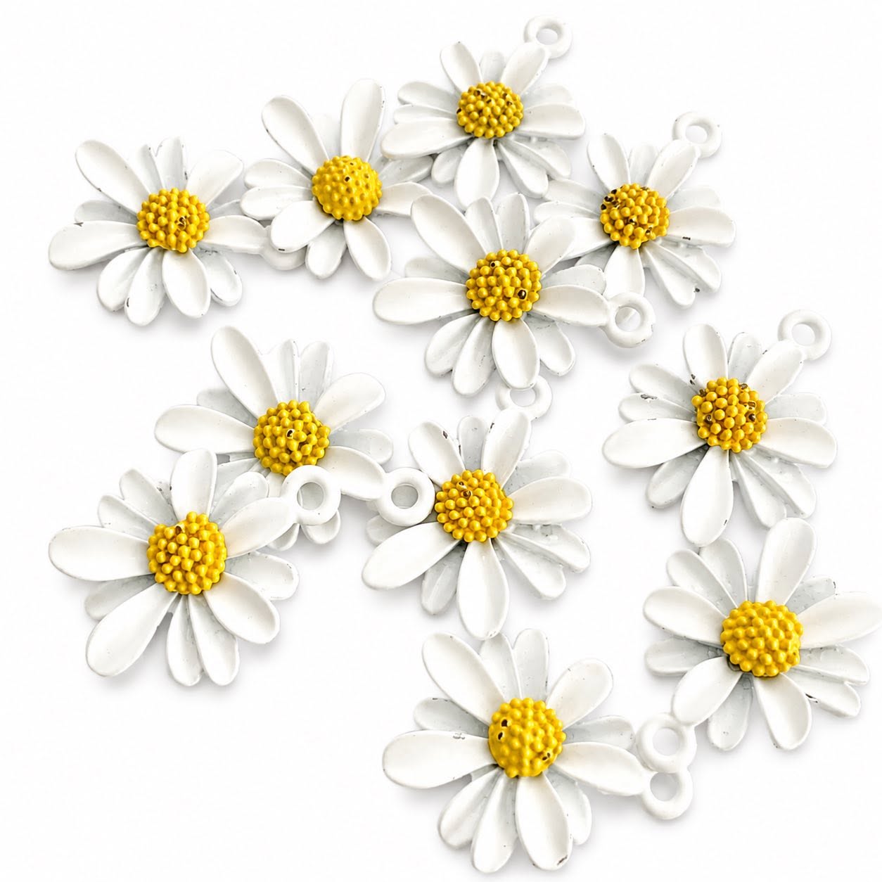 Daisy White Flower Enamel Charm - Size 20mm