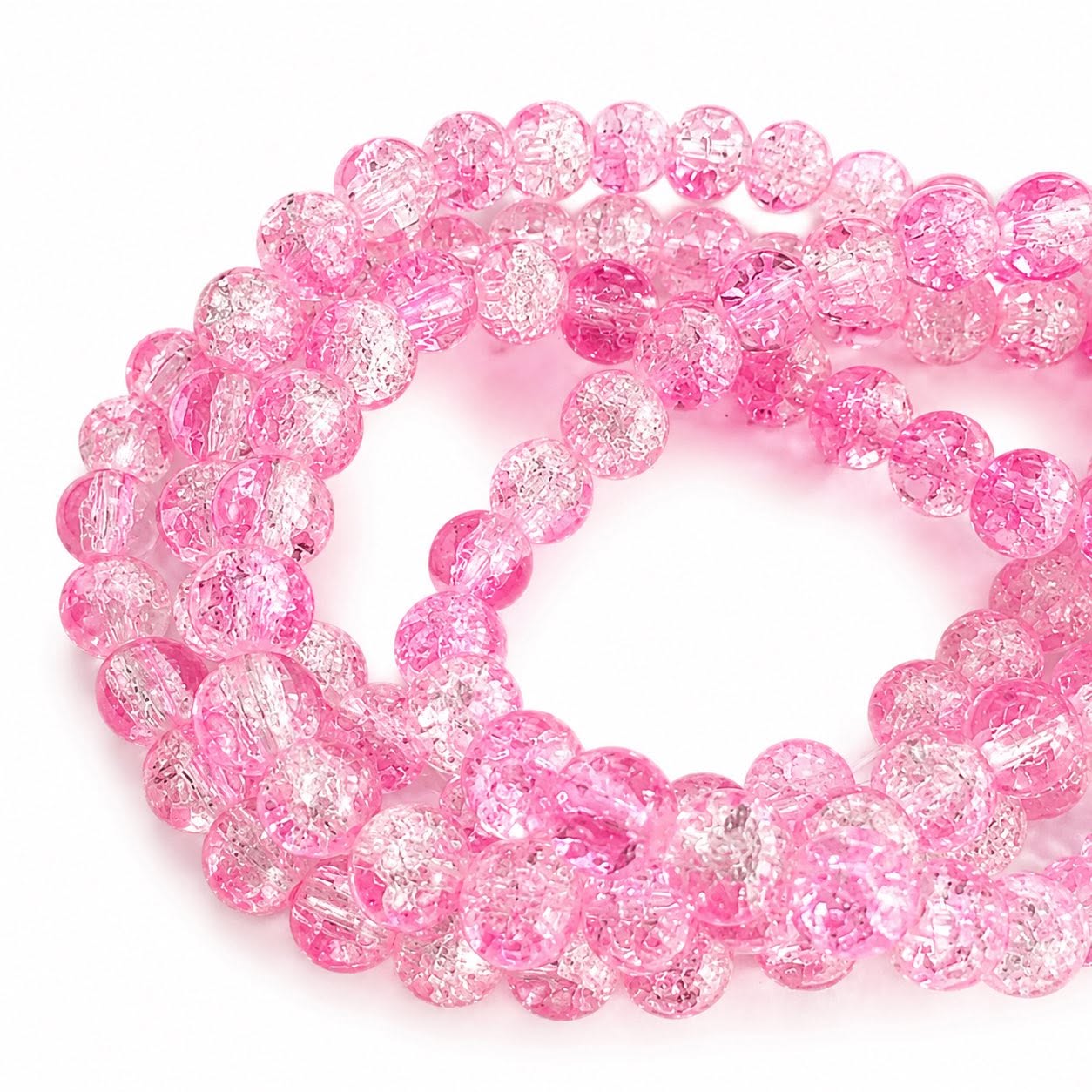 Strand of Baby Pink Two Tone Crackle Beads - Size 8mm
