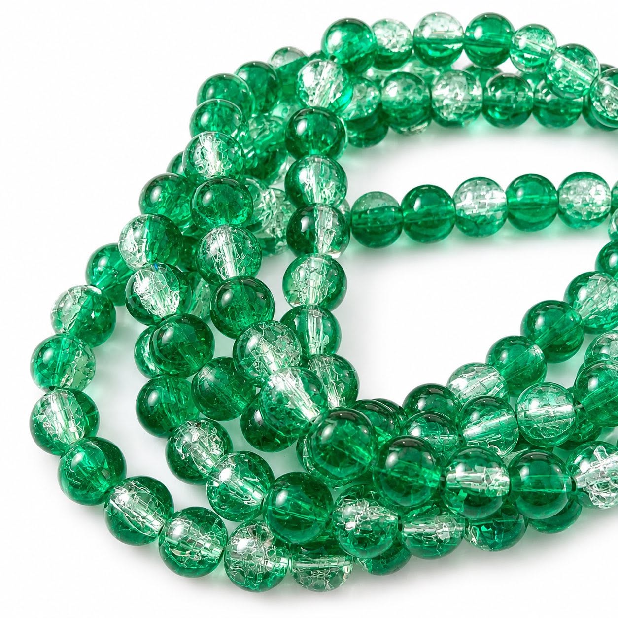 Strand of Green Two Tone Crackle Beads - Size 8mm