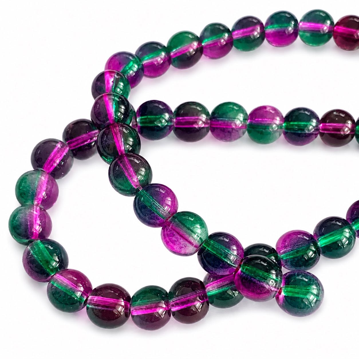 Strand of Green & Pink Glass Beads -Size 8mm