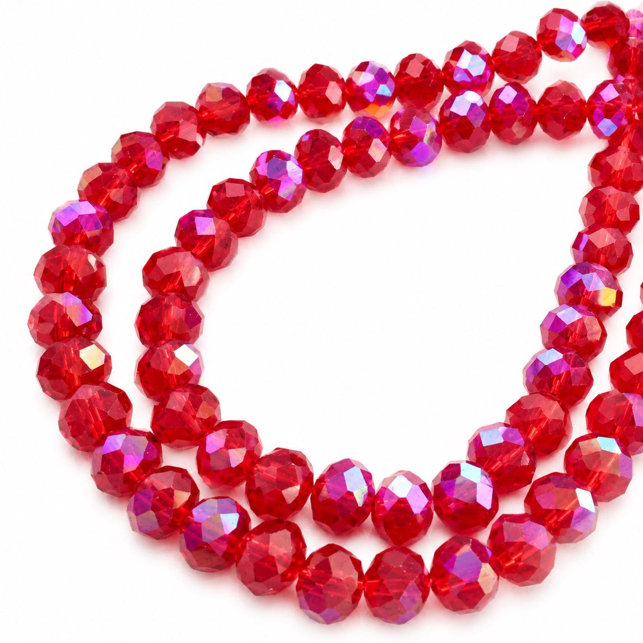 Strand of Red Faceted Glass Beads - Size 8x6mm