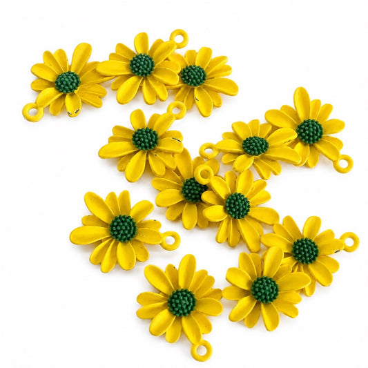 Daisy Yellow Flower Enamel Charm - Size 20mm
