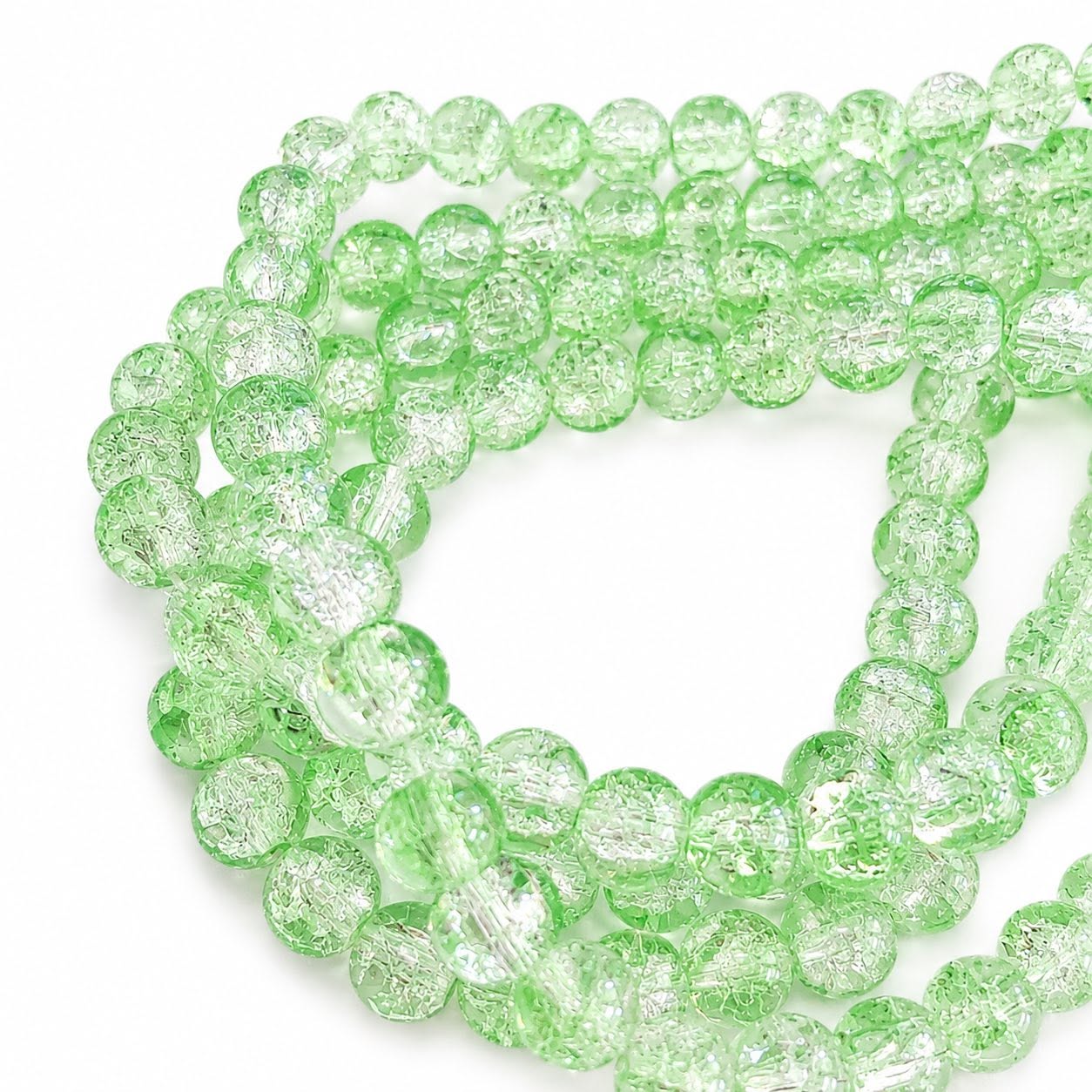 Strand of Light Green Two Tone Crackle Beads - Size 8mm