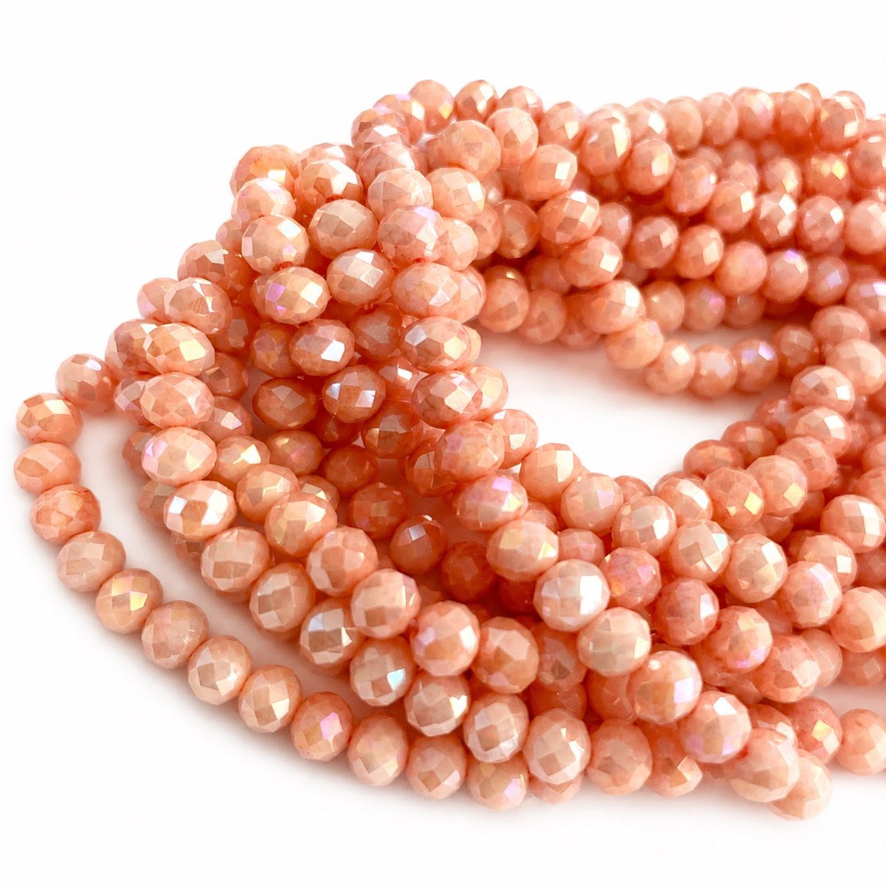 Strand of Glass Electroplate Peach AB Glass Beads - 6x4mm