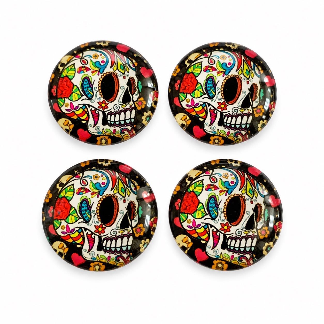 Sugar Skull Glass Cabochons - Pack of 4