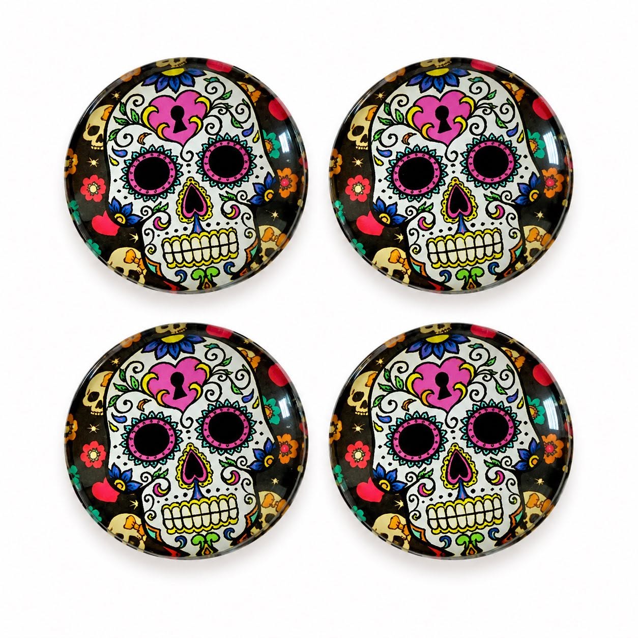 Sugar Skull Glass Cabochons - Pack of 4