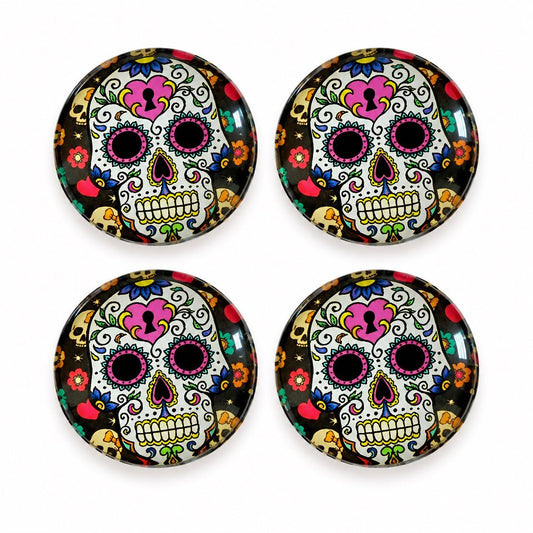 Sugar Skull Glass Cabochons - Pack of 4