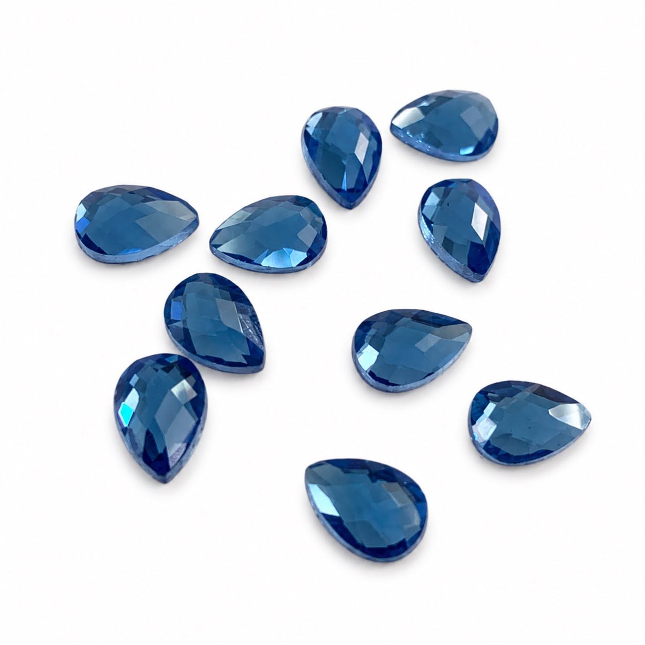 Blue Tear Drop Glass Embellishments - 10 Pack