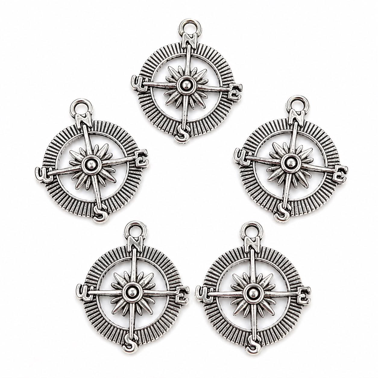 Compass Antique Silver - 5 Pack