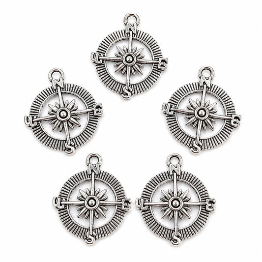 Compass Antique Silver - 5 Pack