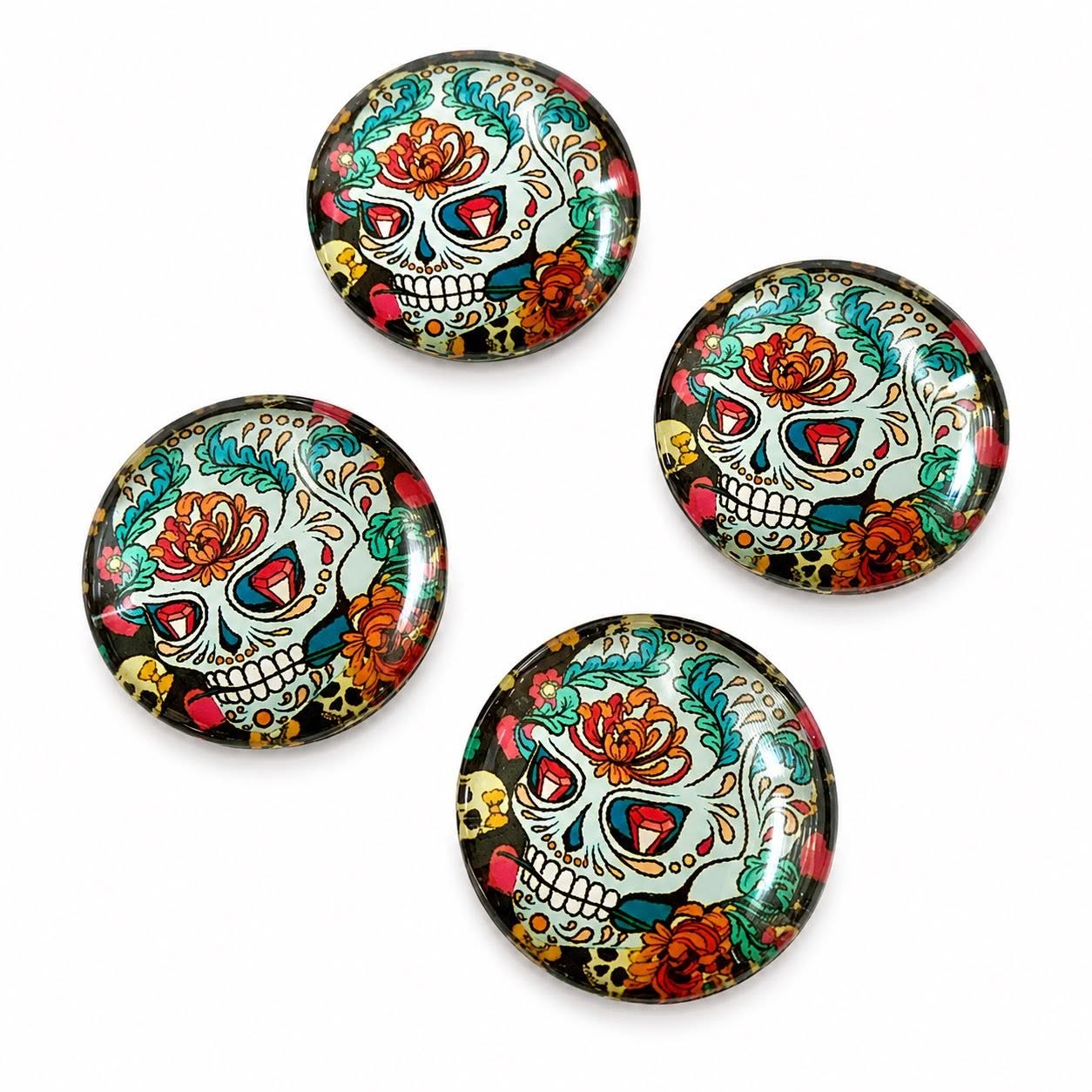 Sugar Skull Glass Cabochons - Pack of 4