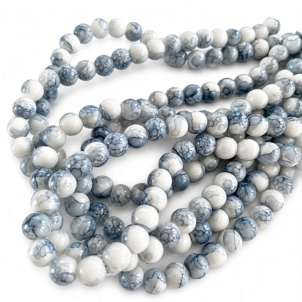 Strand of Watercolour Glass Beads - Size 6mm