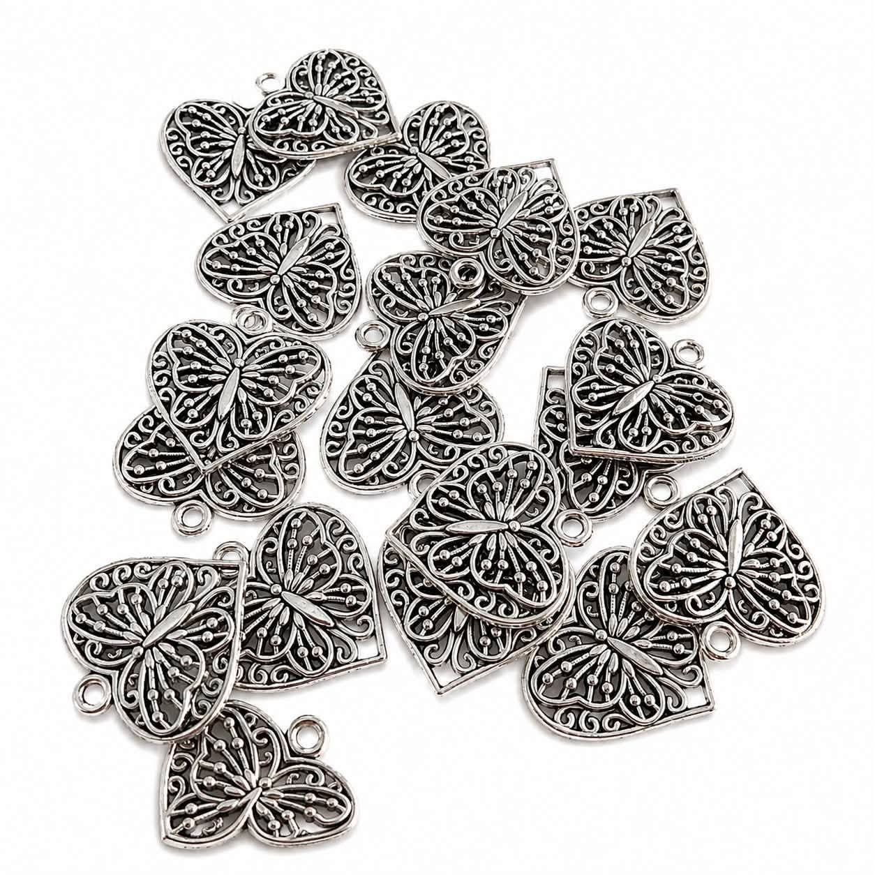 Butterfly Heart Pendant - Size 24x22mm