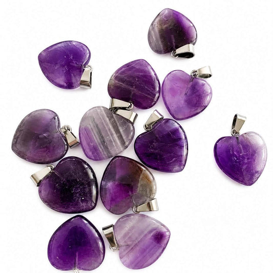 Amethyst Gemstone Heart Pendant - Size 25mm