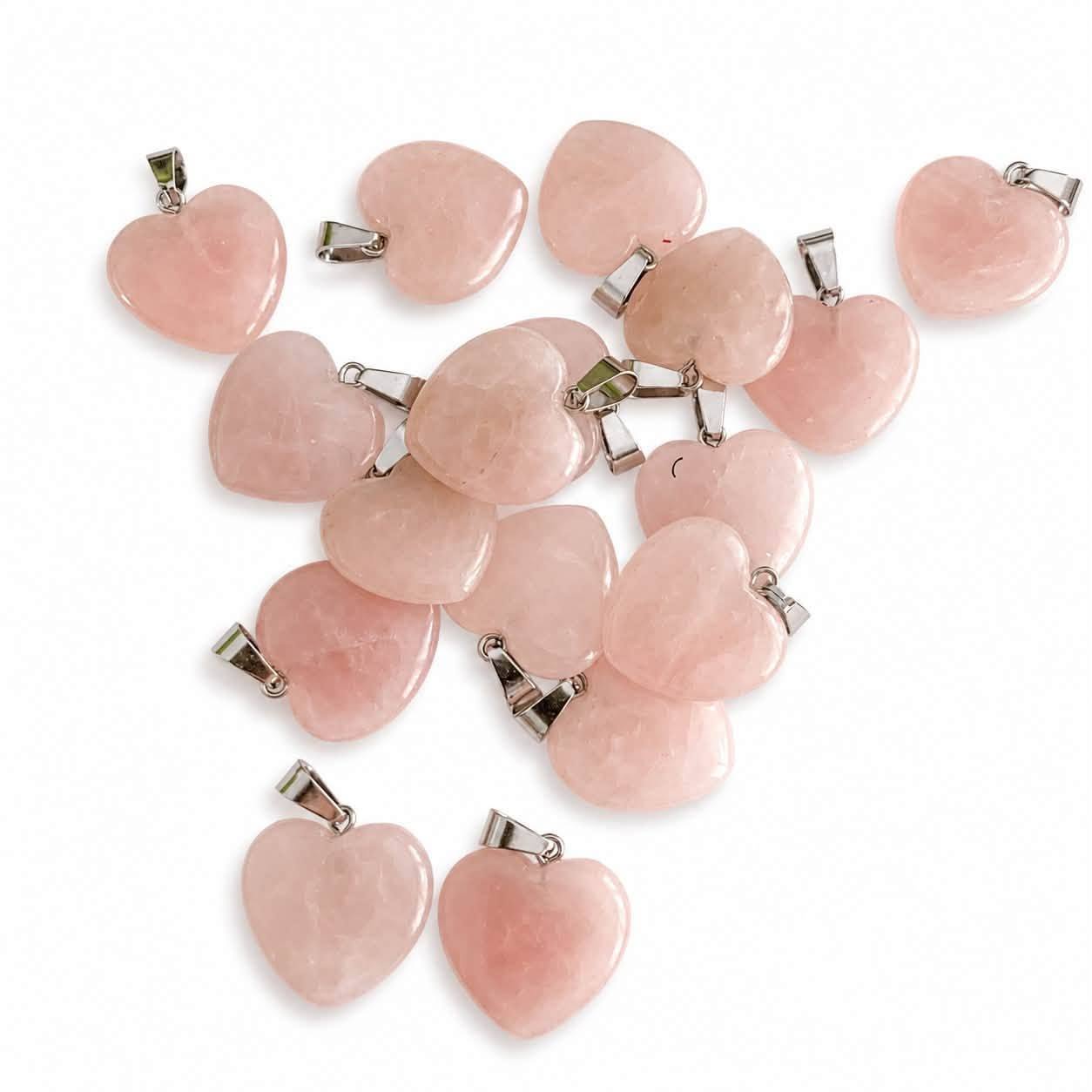 Rose Quartz Gemstone Heart Charm - Size 30mm