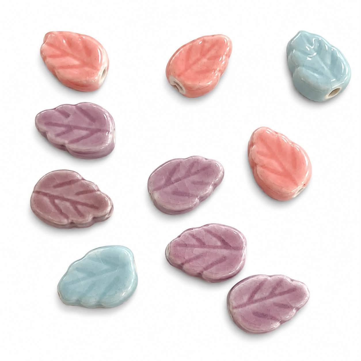 Ceramic Leaf Beads - Pack of 10