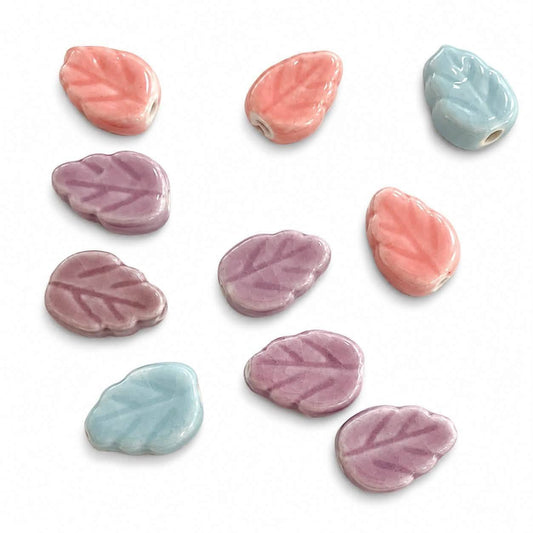 Ceramic Leaf Beads - Pack of 10