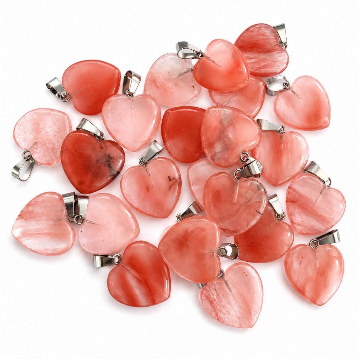 Strawberry Quartz Gemstone Heart Pendant - Size 25mm