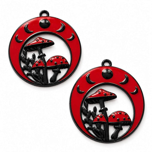 Mushroom Enamel Pendant - Red