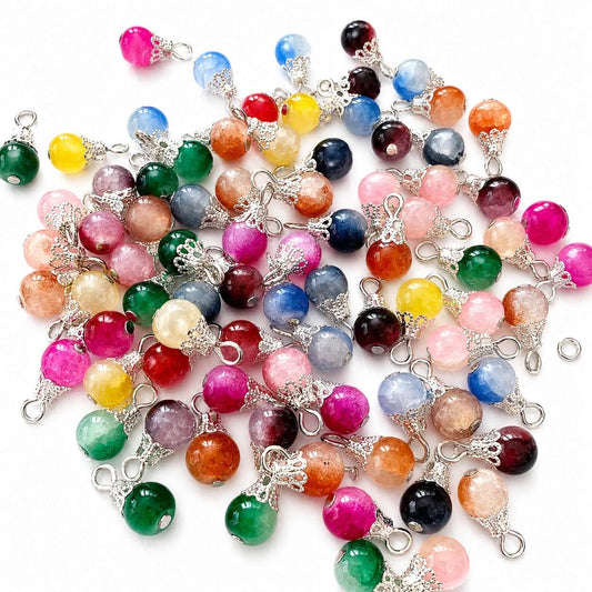 Crackle Bead Silver Plated Charm - Size 17mm