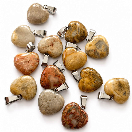 Natural Crazy Agate Gemstone Heart Charm - Size 23mm