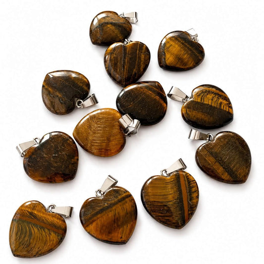Natural Tiger Eye Gemstone Heart Charm - Size 30mm