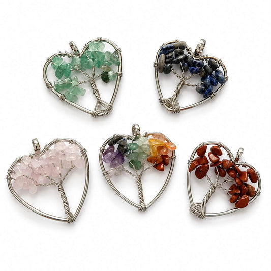 Gemstone Tree Heart Pendants - Size 30mm