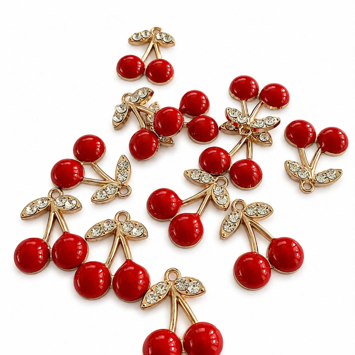 Rhinestone Cherry Charm - Size 22mm