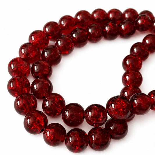 Strand of Red Glass Crackle Beads - Size 10mm
