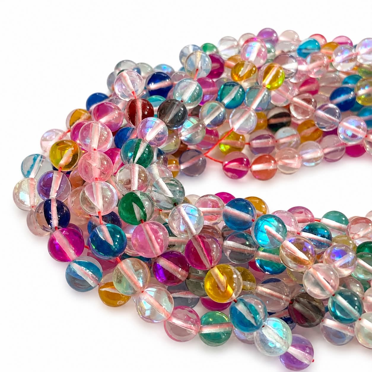 Strand Of Round Transparent Mixed Colour Glass Beads - Size 8mm