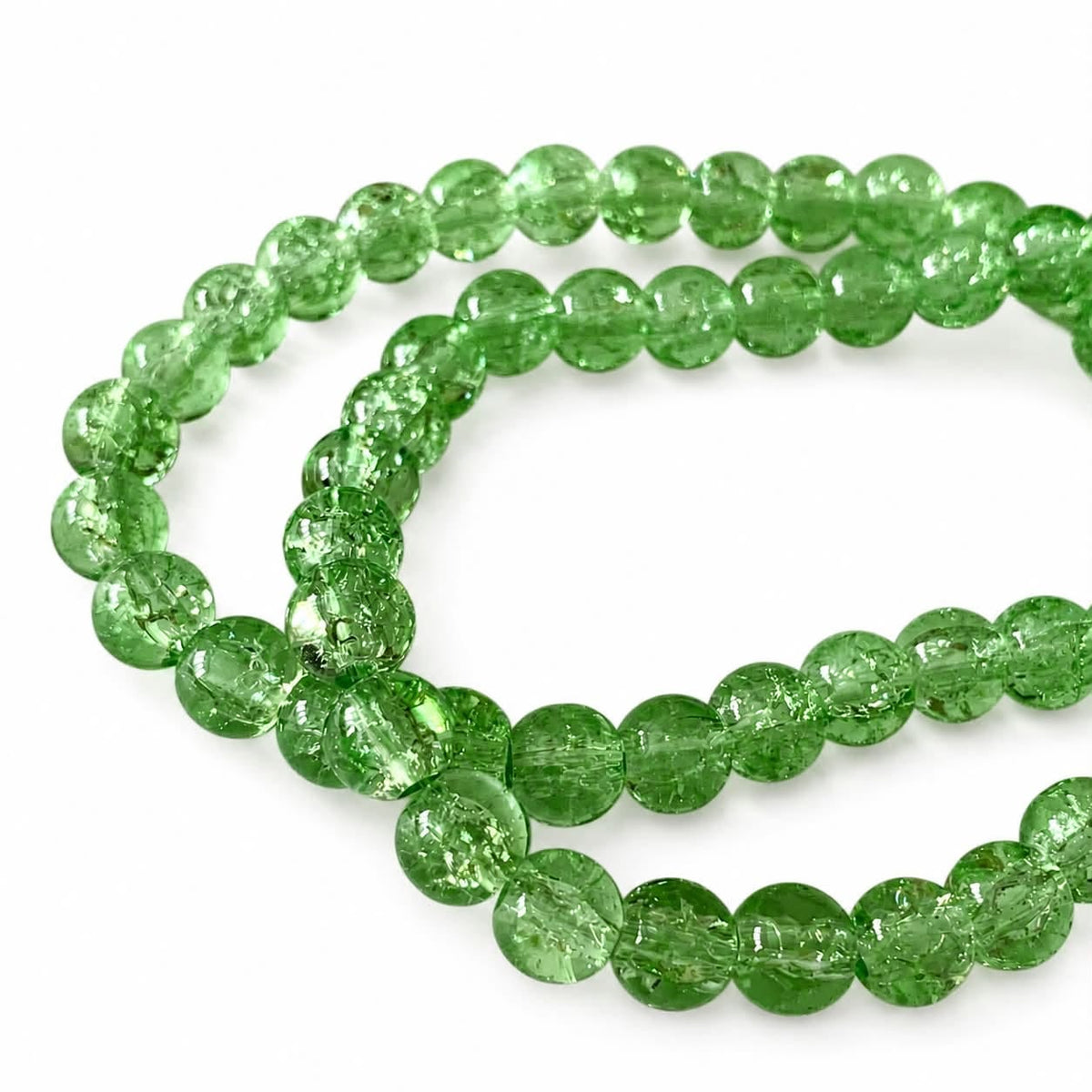 Strand of Green Glass Crackle Beads - Size 8mm