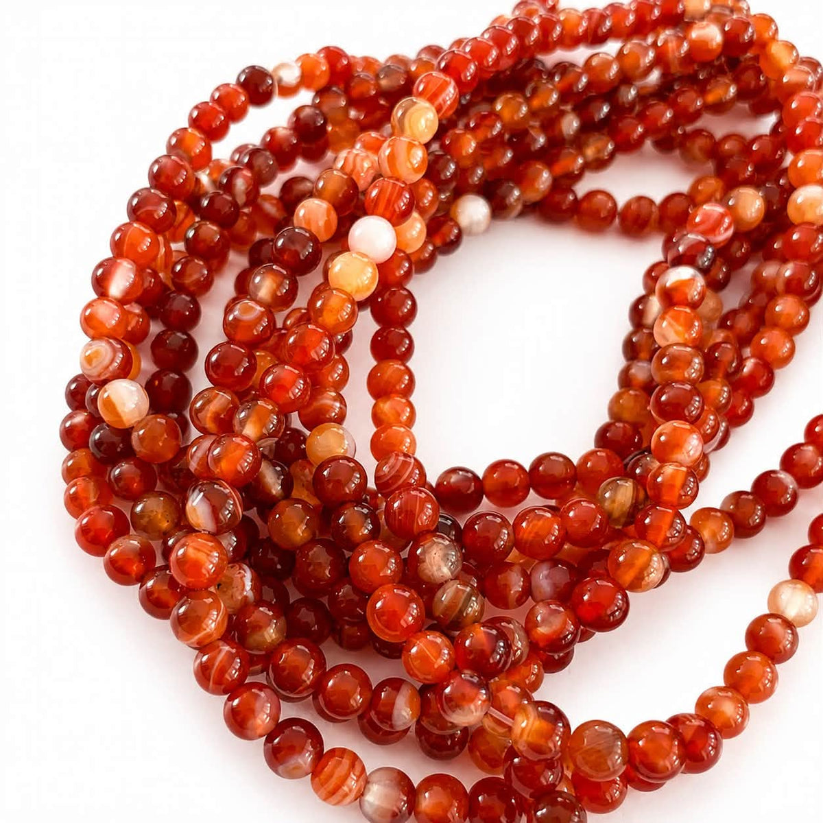 Strand of Red Laced Agate Gemstone Beads - Size 4mm