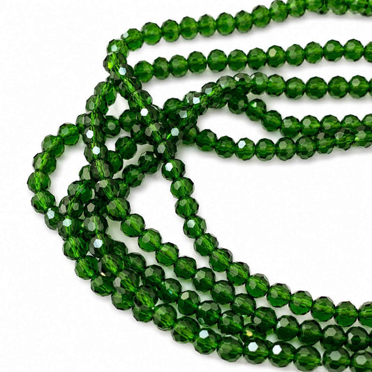 Strand of Green Faceted Glass Beads - Size 4mm