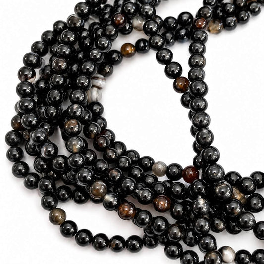 Strand of Black Laced Agate Gemstone Beads - Size 4mm