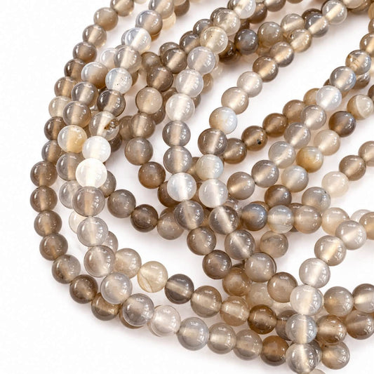 Strand of Gray Laced Agate Gemstone Beads - Size 6mm